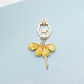 Golden ballet dancer pendant with yellow crystal skirt and sparkling zircon accents - Yellow (Gold Base)