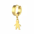 Polished gold stainless steel hoop earring with a minimalist person shaped pendant - Figure Pendant (Gold 8)