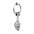 Detail of silver stainless steel earring with Greek pattern bead and conch shell pendant - Conch Style