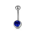 Bauchpiercing aus poliertem Edelstahl mit rundem tiefblauen Zirkon-Edelstein - Stahlfarbener blauer Zirkonia