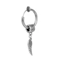 Silver stainless steel clip-on earring with feather pendant and Greek pattern bead - Feather Shape Style