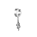 Detailed view of silver stainless steel hoop earring with textured snake pendant charm - Steel Color Snake