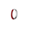 Detailed close-up of silver steel hoop earrings with glossy red enamel dripping craft - Silver Color Red
