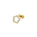Macro shot of gold-plated flower stud earring featuring intricate micro-pave white zircons - Flower / Star Shape / Gold Star
