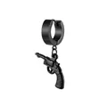 Unisex black stainless steel hoop earring featuring a detailed revolver pistol pendant - Black Pistol