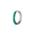 Sleek silver stainless steel huggie hoop earring with vibrant green enamel coating - Silver Green
