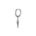 Macro view of polished stainless steel hoop earring with a sleek spike cone pendant - Steel