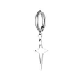 Polished stainless steel hoop earring with a hollow star pendant on white background - Silver Four-Pointed Star