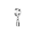 Polished silver stainless steel hoop earring featuring a minimalist padlock pendant - Steel Color Lock