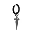 Black stainless steel hoop earrings with hanging gothic cross pendant for men and women - Black