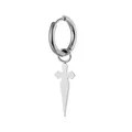 Silver stainless steel hoop earring with a gothic cross pendant on a white background - Steel