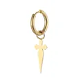 Polished gold stainless steel hoop earring with a sleek cross pendant for a stylish look - Gold