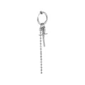 Silver stainless steel hoop earring with cross pendant, bead chain and cone spike drop - Silver Spike Cross (Clip-on)
