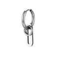 Minimalist stainless steel hoop earring with U-shaped pendant and polished finish - U-Tag Style / Steel Color (U-Tag)