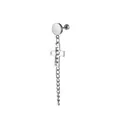 Polished stainless steel cross stud earring with long hanging chain on white background - Hollow Cross Stud Earrings