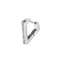 Close-up of silver triangular huggie earring with vertical pavé-set zircons on white backdrop - Silver Rhombus