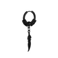 Gothic black stainless steel hoop earring with skull carvings and feather pendant - Feather Pendant / Black