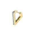 Close-up of golden triangular titanium steel earring featuring a row of sparkling crystals - Gold Rhombus