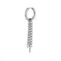 Polished stainless steel hoop earring featuring triple long fringe chain tassels for men - Silver Triple Chain