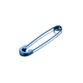 Detailed view of blue electroplated stainless steel paperclip earring with reflective finish - Blue