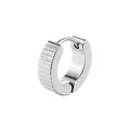 Silver stainless steel gear-style hoop earring with textured vertical grooves for men - Steel