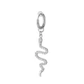 Macro view of silver snake pendant with cubic zirconia inlay on polished ear hoop - Silver Snake