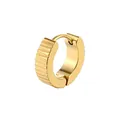 Punk style golden stainless steel gear hoop earring with textured vertical stripes for men - Gold