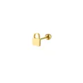 Detailed close-up of a golden titanium steel padlock stud earring with screw ball back - Gold Lock