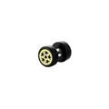 Macro view showing the black cylindrical wood inlay stud earrings with golden star pattern - Seven Stars Surrounded Pattern Style (Gold 5)