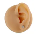 Close-up of silver crown stud earring with micro-set zircon stones on a model ear - Silver Crown Style (B1388)