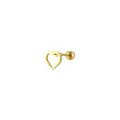 Detail of a tiny gold hollow heart stud earring with beaded edges and a ball back screw - Gold Heart