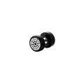 Barbell stud earring in matte black wood finish with silver floral metal inlay - Mandala Radial Floral Style (Silver 2)