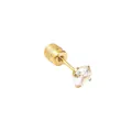 Boucle d'oreille unique en acier titane doré avec zircon à 4 griffes et fermoir à vis - 2mm / Or
