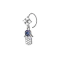 Detail of silver Hamsa nose ring with blue crystal eye and clear zircon pavé stones - Hamsa Hand Style / Silver