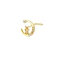L-shaped gold nose stud with a crescent moon and cat design featuring zircon accents - Gold 6