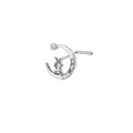 Detailed close-up of silver L-shaped nose stud with crescent moon and cat design with zircons - Silver 6