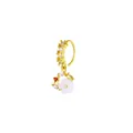 Golden heart nose ring with pink flower pendant and shimmering zircon gemstones - Gold Flower Dangle Style / Gold 1