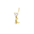 Detail of a gold L-shaped nose stud with heart zircon and a crescent moon dangle charm - Gold 3 (Heart and Moon Pendant)