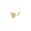 Close-up of golden butterfly L-shaped nose stud with sparkling cubic zirconia inlay - Gold 4