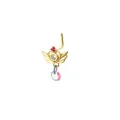 Detailed shot of L-shaped nose stud with winged crown and aurora crystal pendant - Gold 4 (Winged Crown Red Rhinestone Pendant)