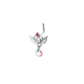 Silver L-shaped nose stud featuring crown wing heart design with AB crystal pendant - Silver 4 (Winged Crown Red Rhinestone Pendant)