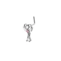 Detailed view of silver L-shaped nose stud featuring heart wings and a pink gemstone drop - Silver 5 (Winged Crown Pink Rhinestone Pendant)