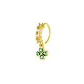 Detail of a C-shaped gold nose ring featuring white zircons and a green clover pendant - Gold 3 (Green Clover Pendant)