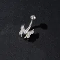 Macro view of butterfly belly button ring with silver plating and sparkling cubic zirconia - Graceful Butterfly Style / Silver 2