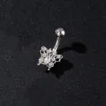 Macro shot of silver butterfly belly ring with sparkling zircons on a black background - Marquise Zircon Butterfly Design / Silver 3