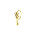 Macro view of gold nose ring with a zircon cross detail and dangling teardrop pendant - Gold 1 (Water Drop Pendant)