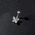 Piercing de ombligo de acero inoxidable plateado con mariposa y piedras de circón - Estilo Mariposa Exquisito (Plata 2)