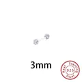 Makroaufnahme von 3mm S925 Silber-Hantel-Ohrring mit funkelnden Pavé-Kristallen - 3mm (S925) / Weiß