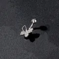 Glinsterende vlinder navelpiercing met zirkonia en gepolijste roestvrijstalen staaf - Opengewerkte Pavé Contrast Vlinderstijl (Zilver 4)