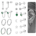 Set de pendientes de estrella y luna con circonitas verdes en acabado plata - Conjunto de Joyas Plateado
